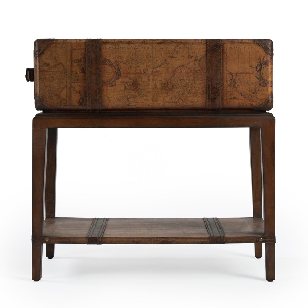 Brown Old World Map End Table with Drawer and Shelf - 24-inch