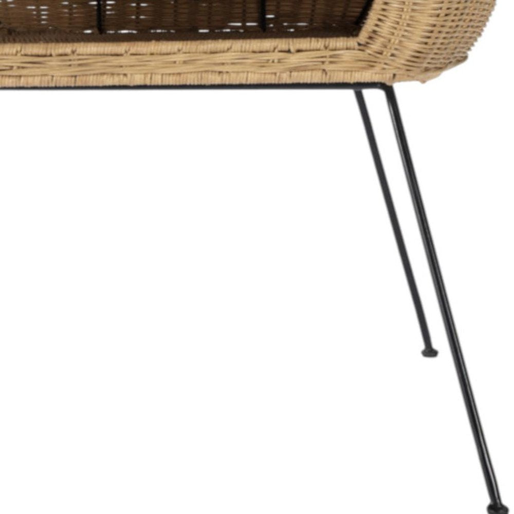 Black and Brown Distressed Rattan and Iron Round End Table with Shelf