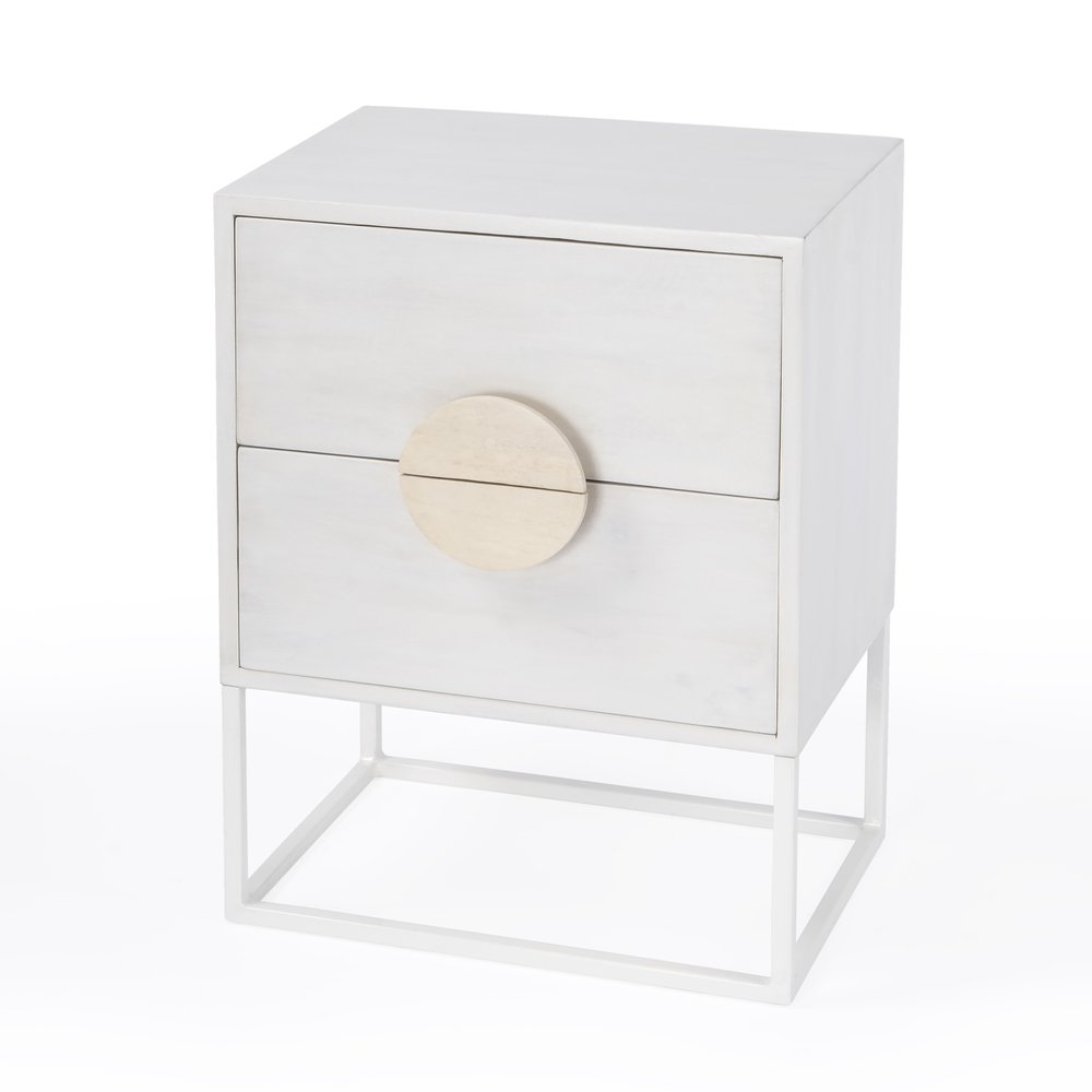 White Wood Two Drawer Nightstand - 24-inch