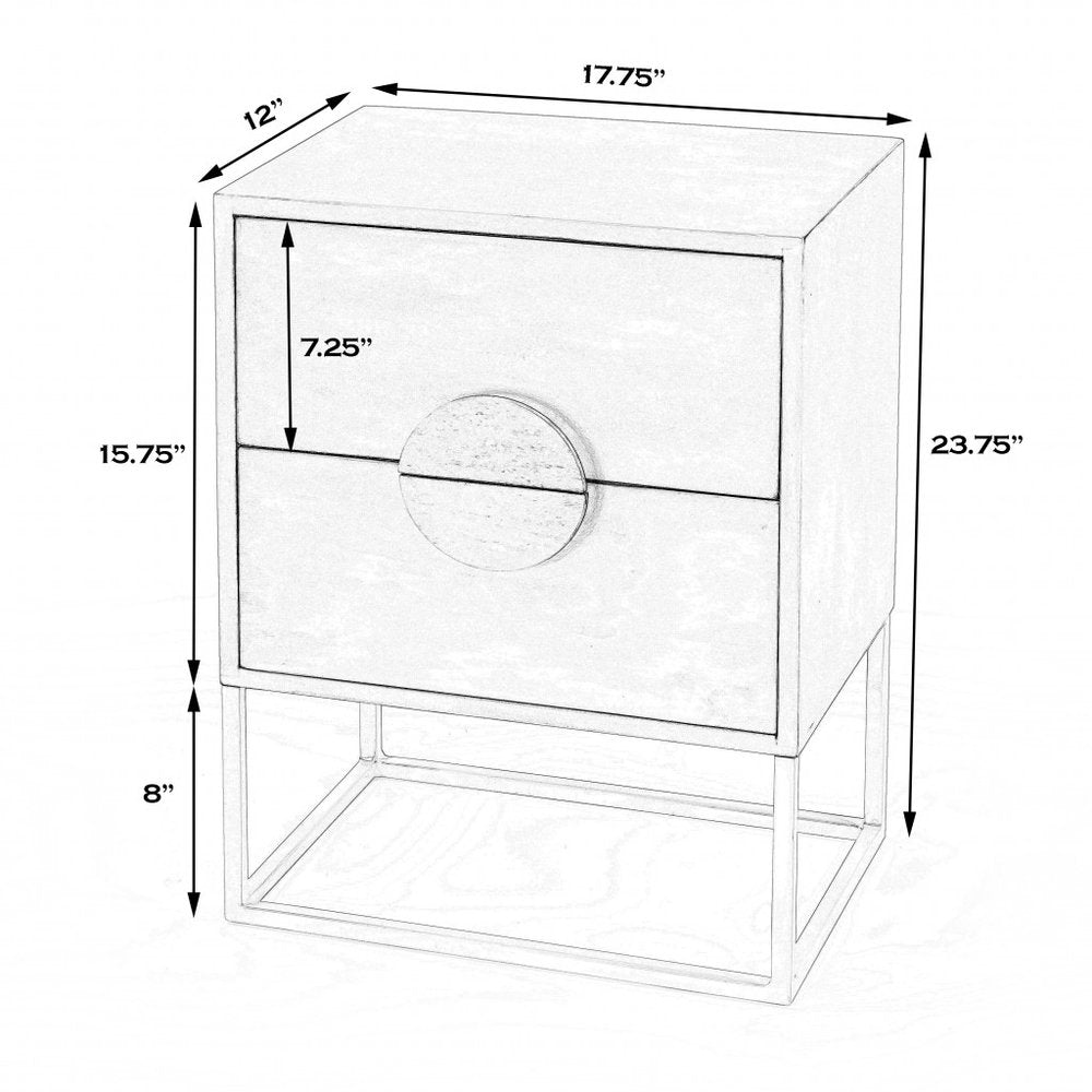 White Wood Two Drawer Nightstand - 24-inch