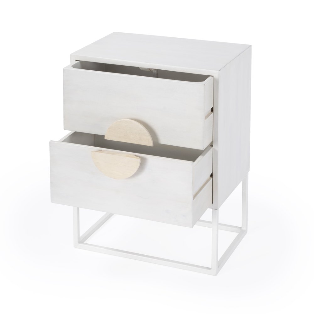 White Wood Two Drawer Nightstand - 24-inch