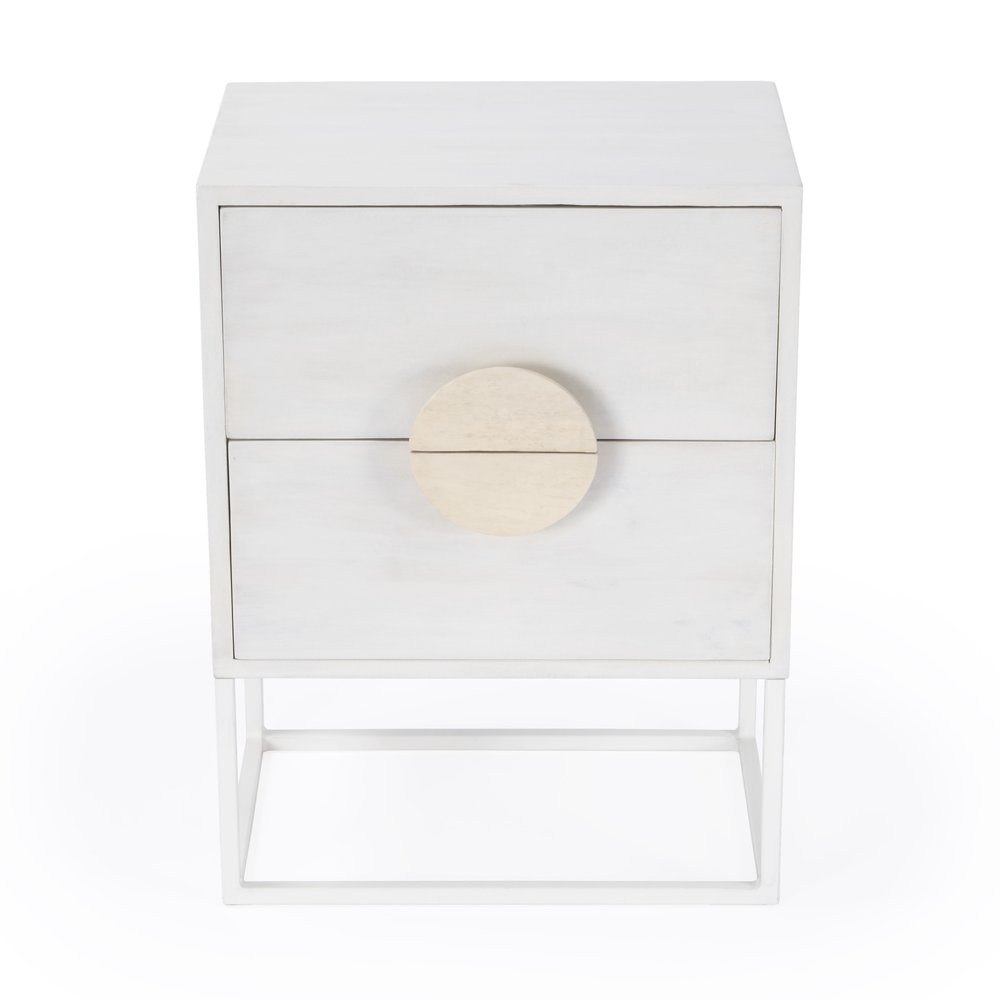 White Wood Two Drawer Nightstand - 24-inch