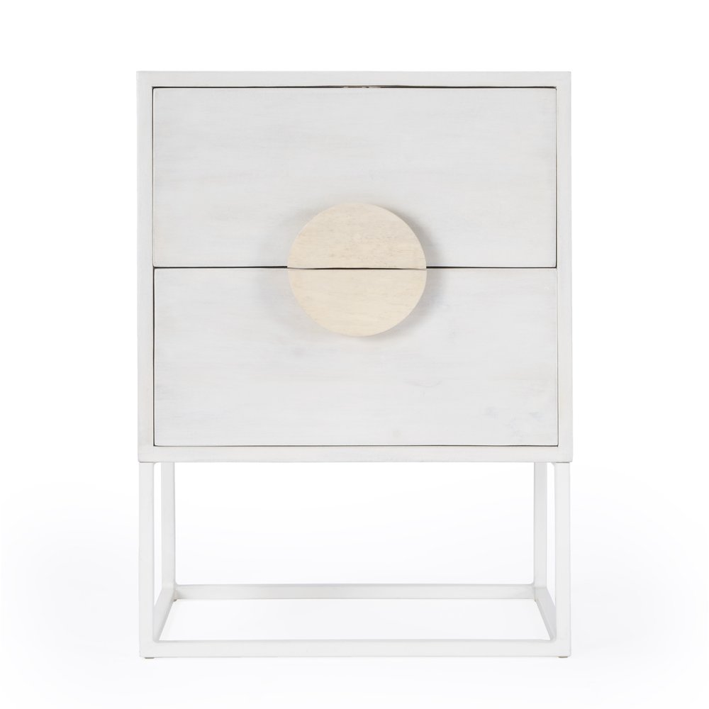 White Wood Two Drawer Nightstand - 24-inch
