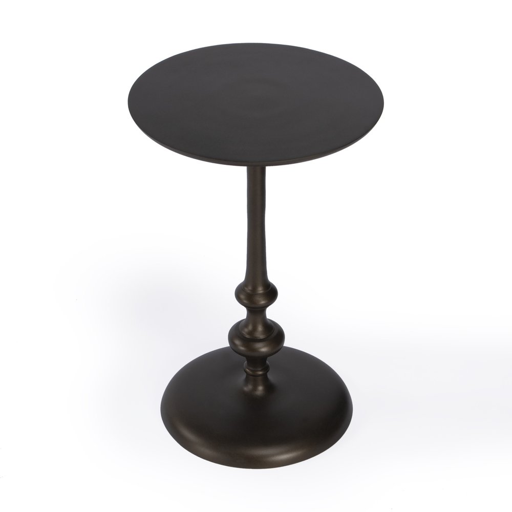 Dark Burnished Bronze Aluminum Round Top Pedestal End Table - 18-inch