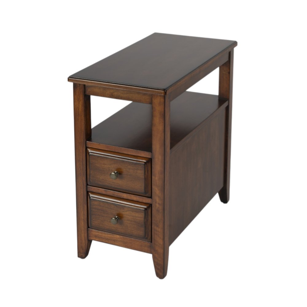Brown Distressed End Table with Two Drawers and Shelf - 24-inch