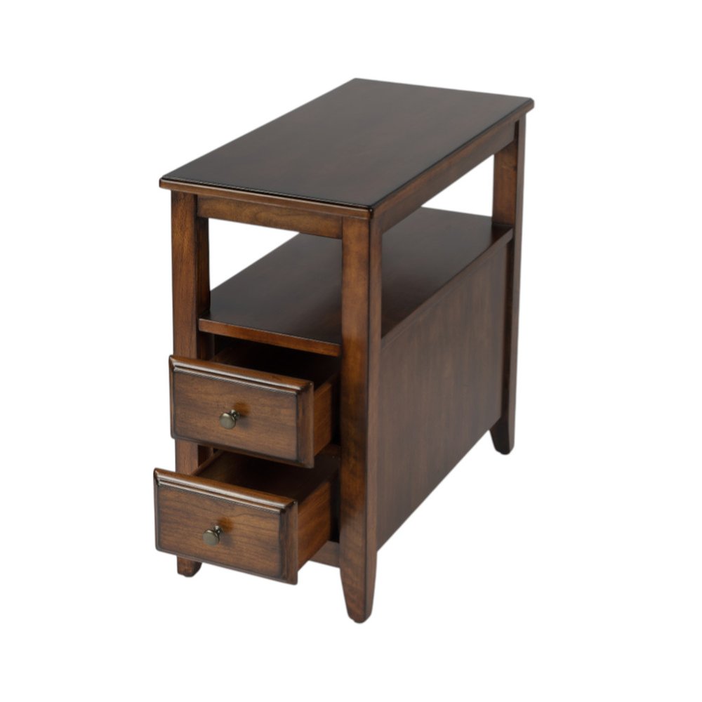 Brown Distressed End Table with Two Drawers and Shelf - 24-inch