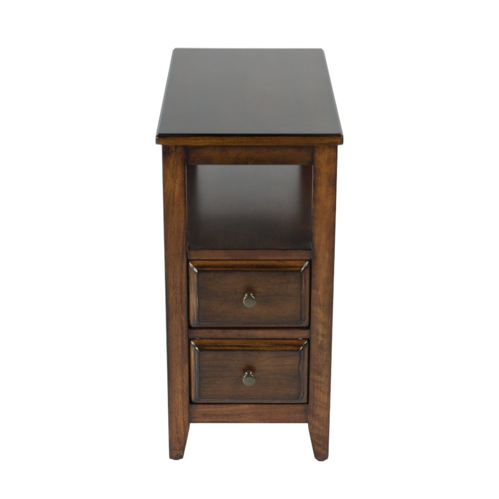 Brown Distressed End Table with Two Drawers and Shelf - 24-inch