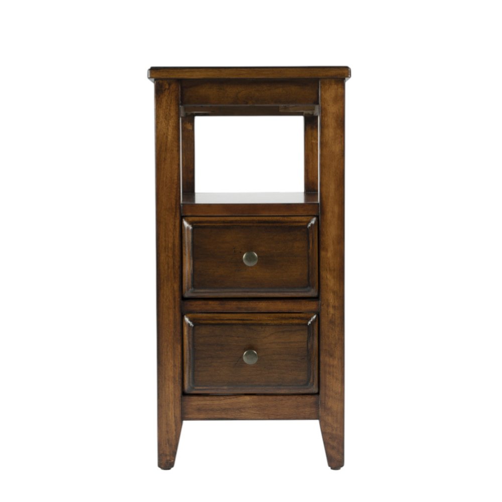 Brown Distressed End Table with Two Drawers and Shelf - 24-inch