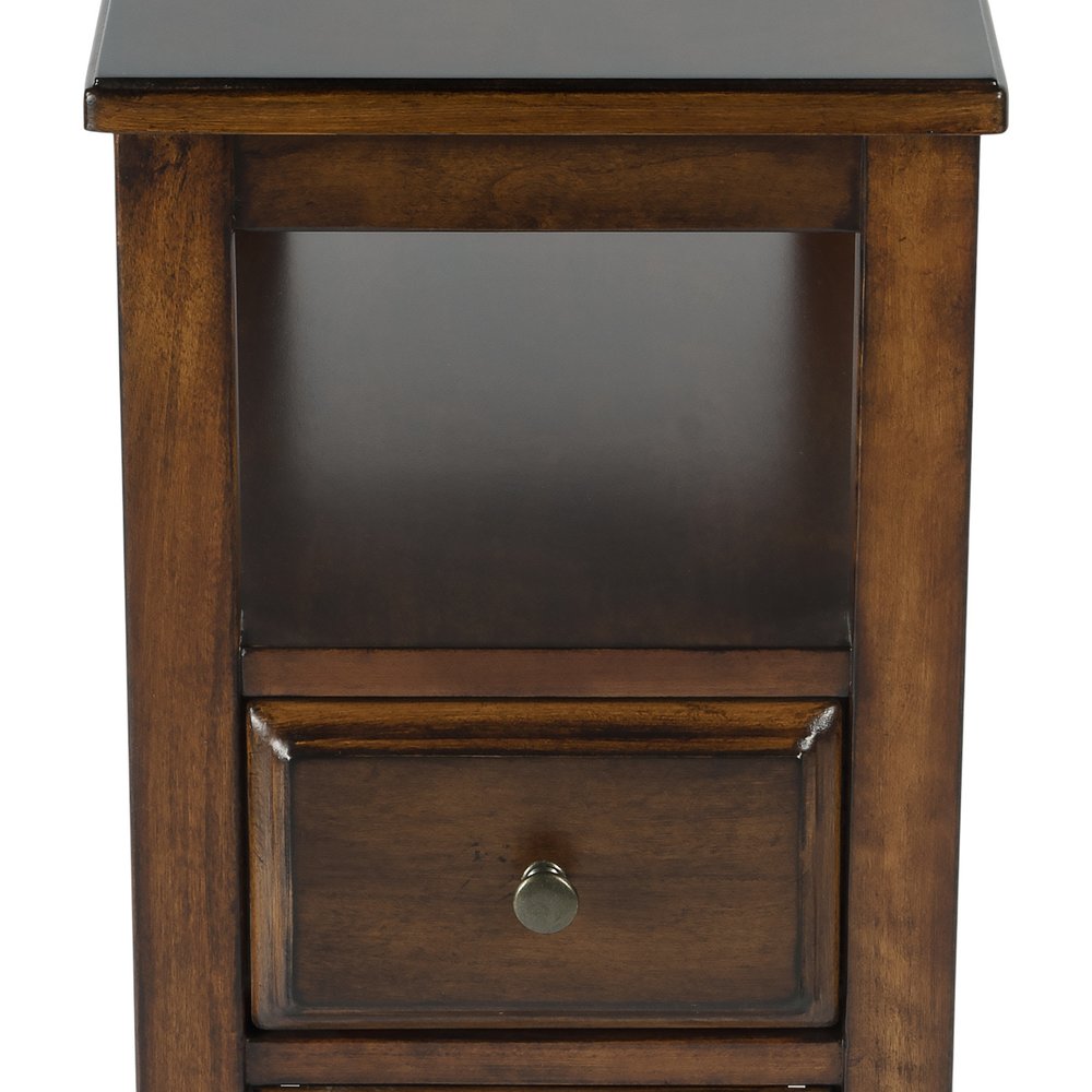 Brown Distressed End Table with Two Drawers and Shelf - 24-inch