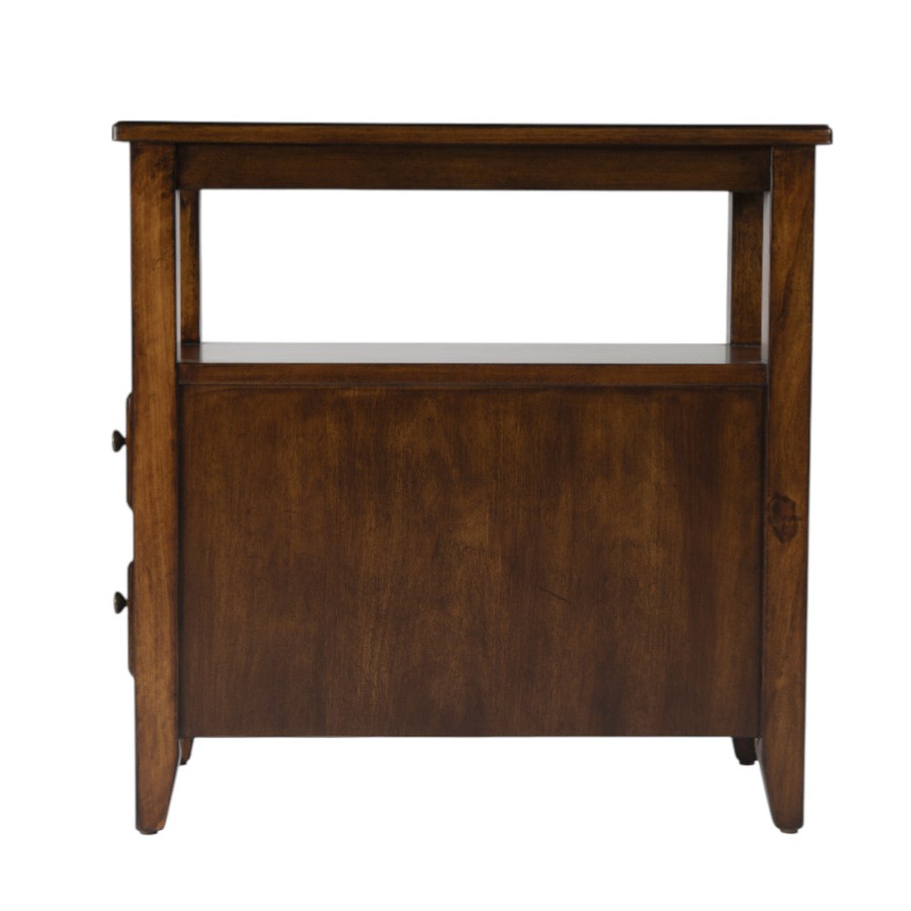 Brown Distressed End Table with Two Drawers and Shelf - 24-inch