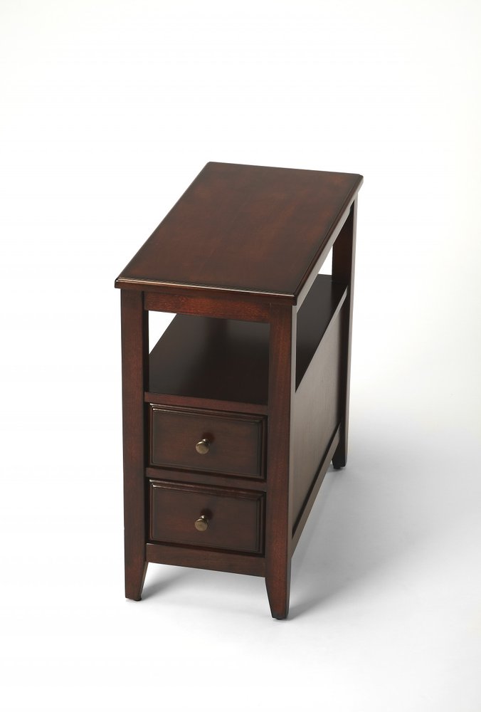 Dark Brown Manufactured Wood End Table with Two Drawers and Shelf