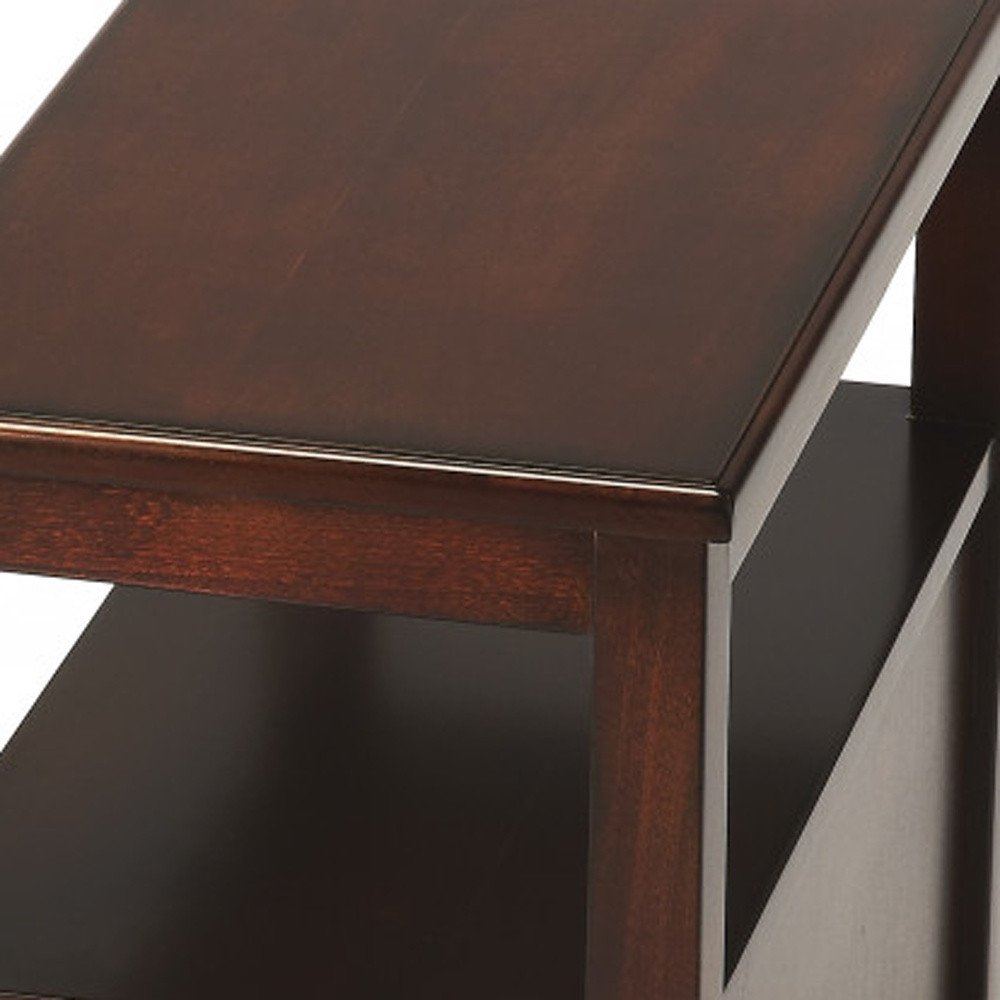 Dark Brown Manufactured Wood End Table with Two Drawers and Shelf