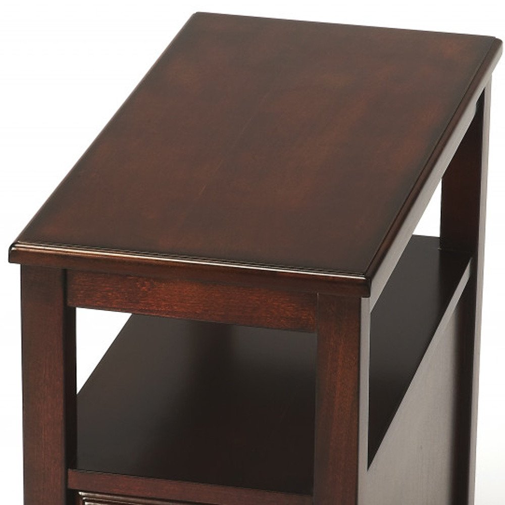 Dark Brown Manufactured Wood End Table with Two Drawers and Shelf