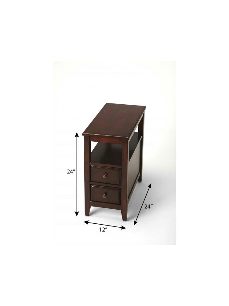 Dark Brown Manufactured Wood End Table with Two Drawers and Shelf