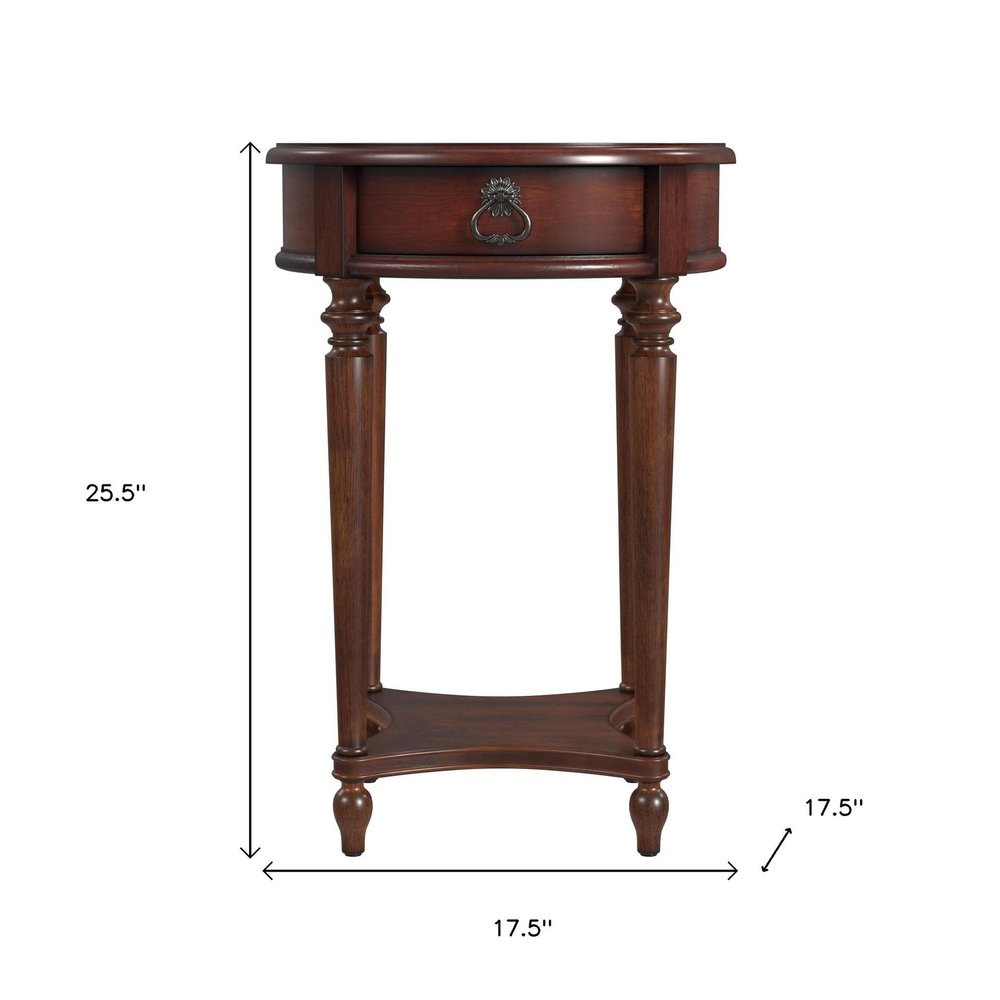 Brown Distressed Wood Round End Table with Drawer and Shelf - 26-inch