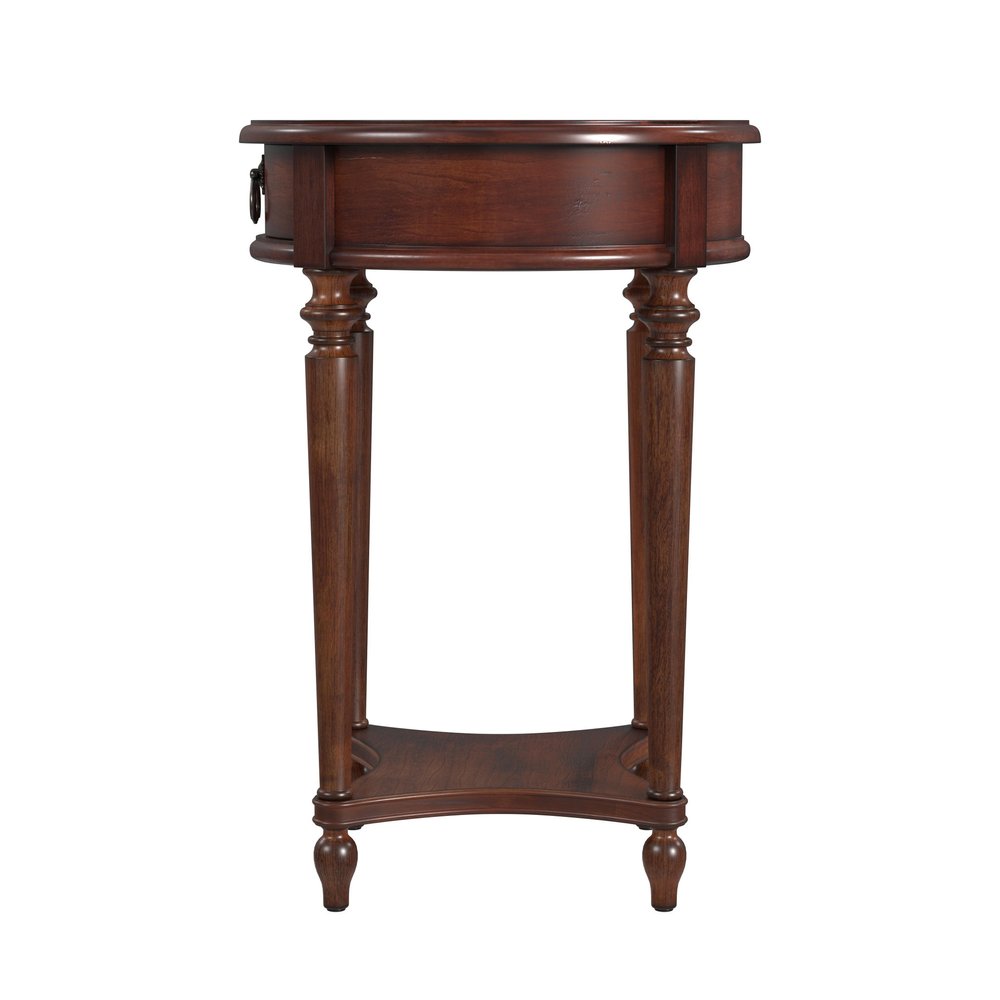 Brown Distressed Wood Round End Table with Drawer and Shelf - 26-inch