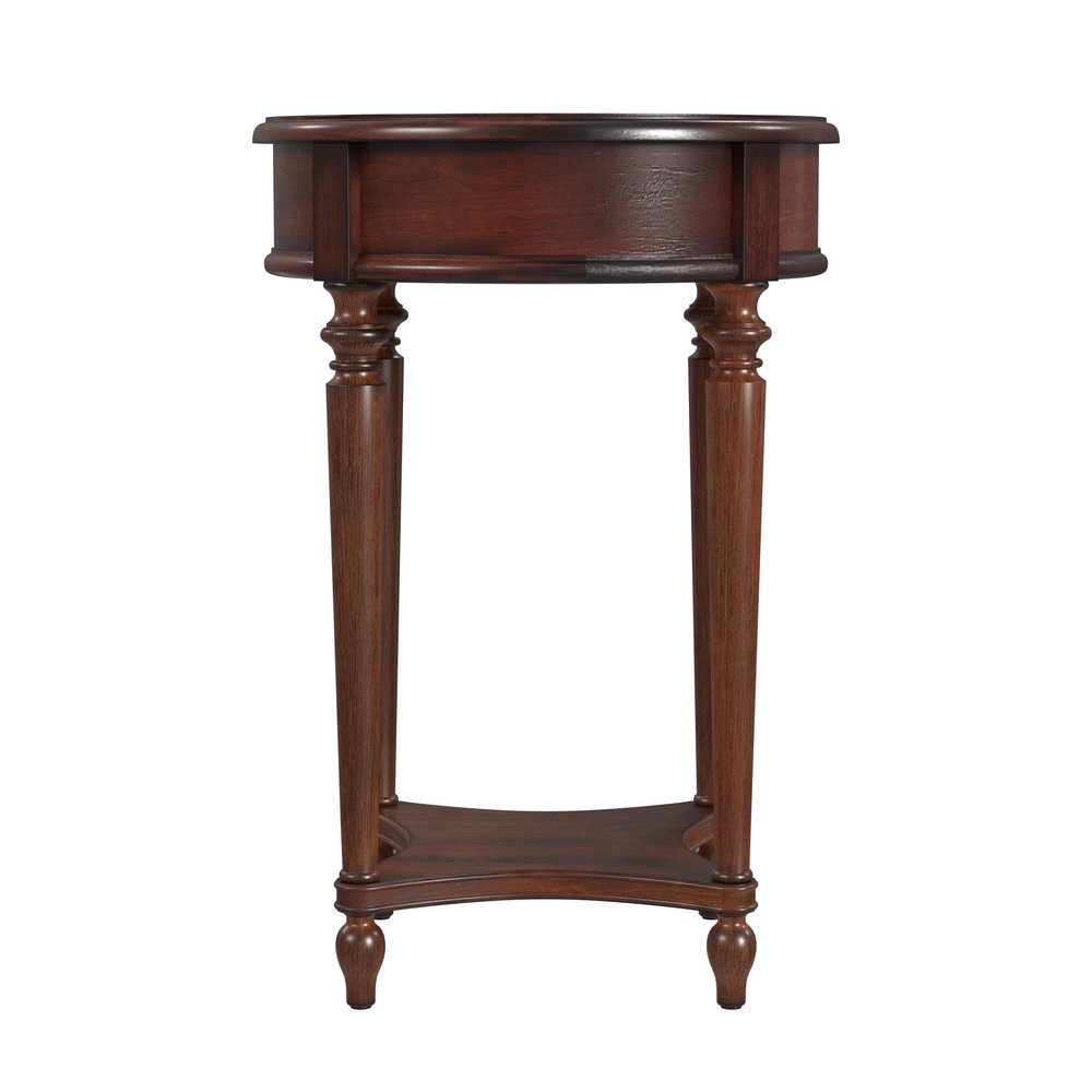 Brown Distressed Wood Round End Table with Drawer and Shelf - 26-inch