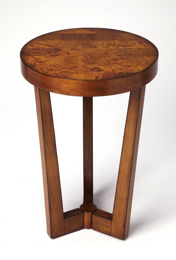 Medium Brown Burl Veneer Round End Table - 24-inch