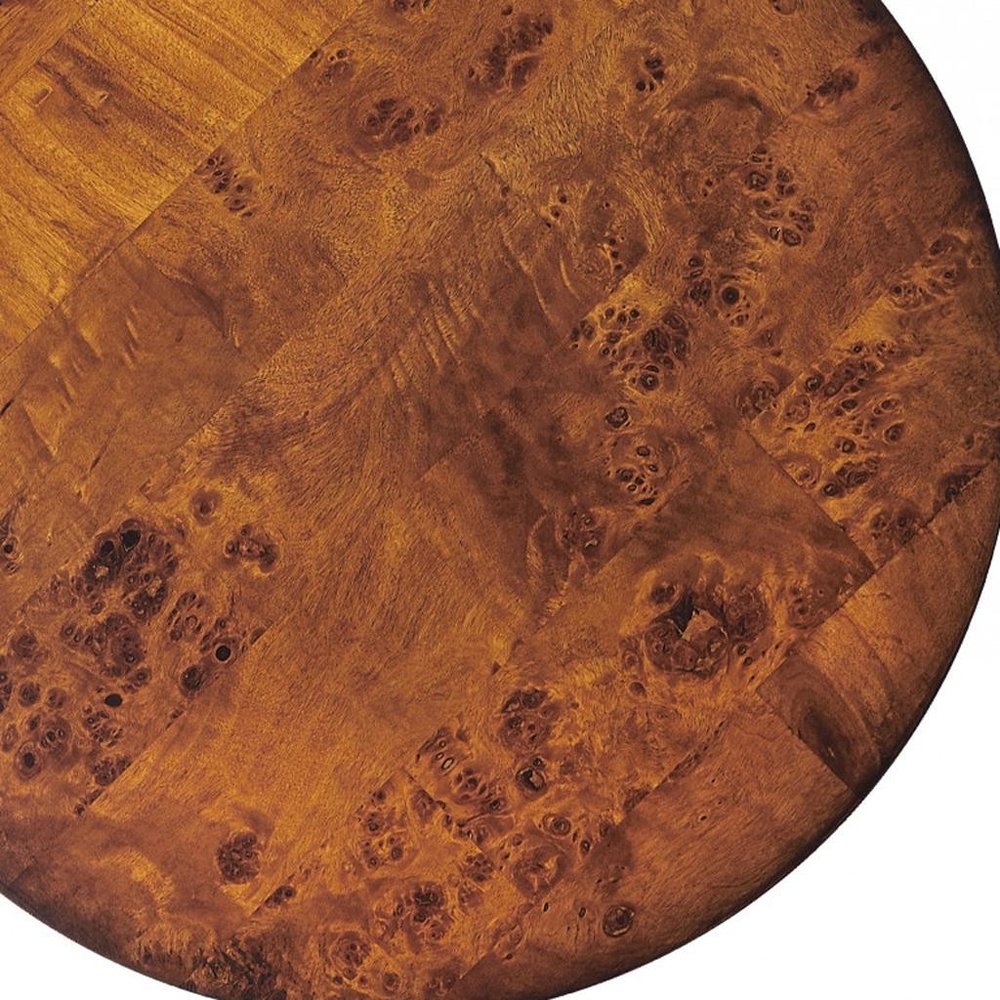 Medium Brown Burl Veneer Round End Table - 24-inch