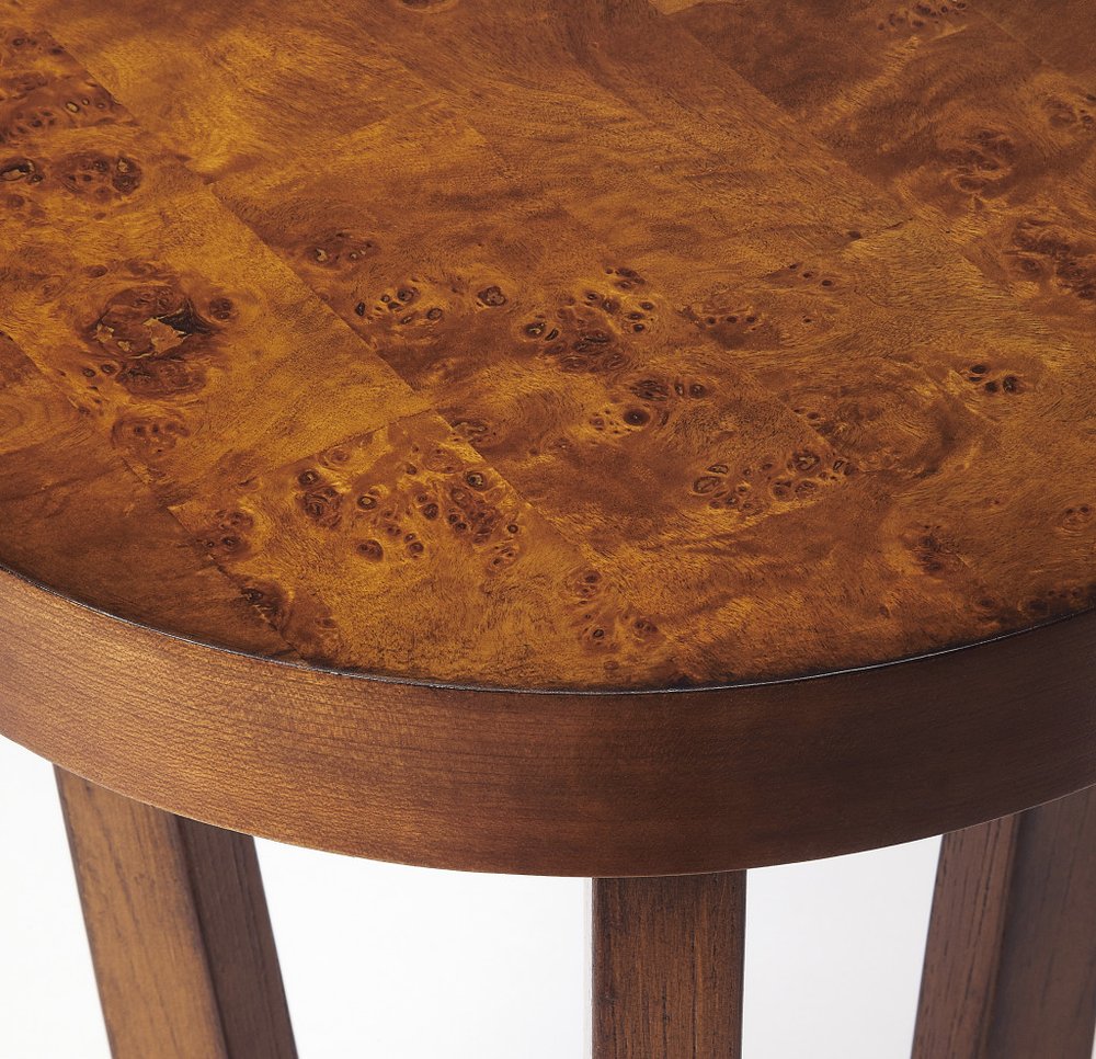 Medium Brown Burl Veneer Round End Table - 24-inch