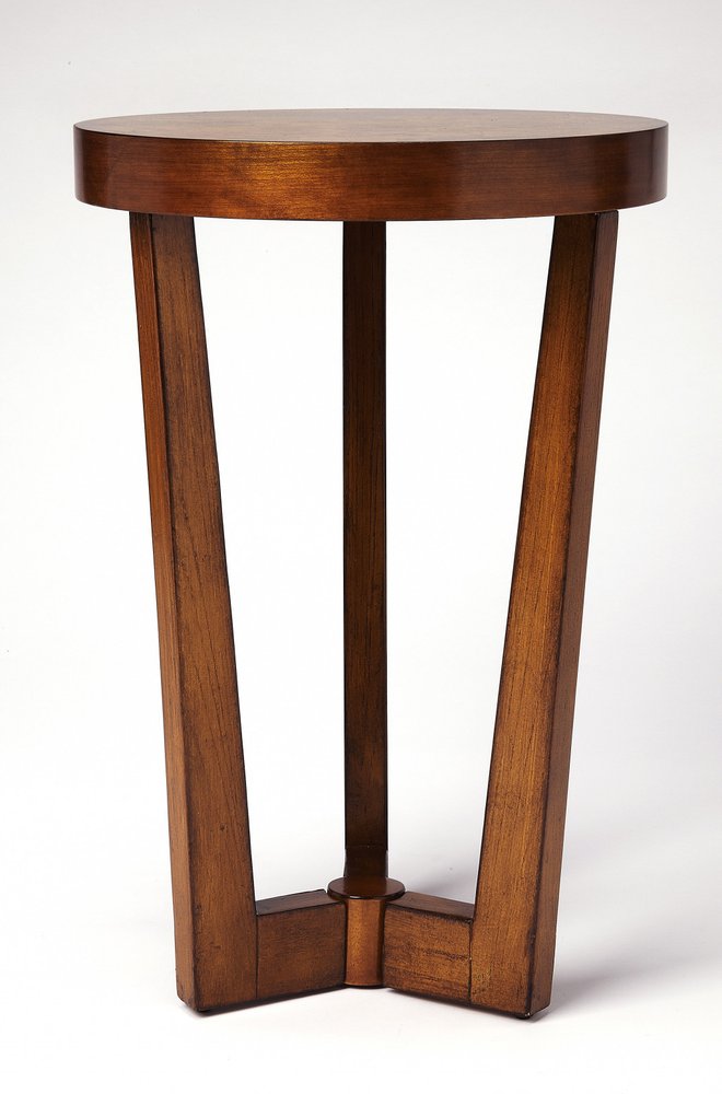 Medium Brown Burl Veneer Round End Table - 24-inch
