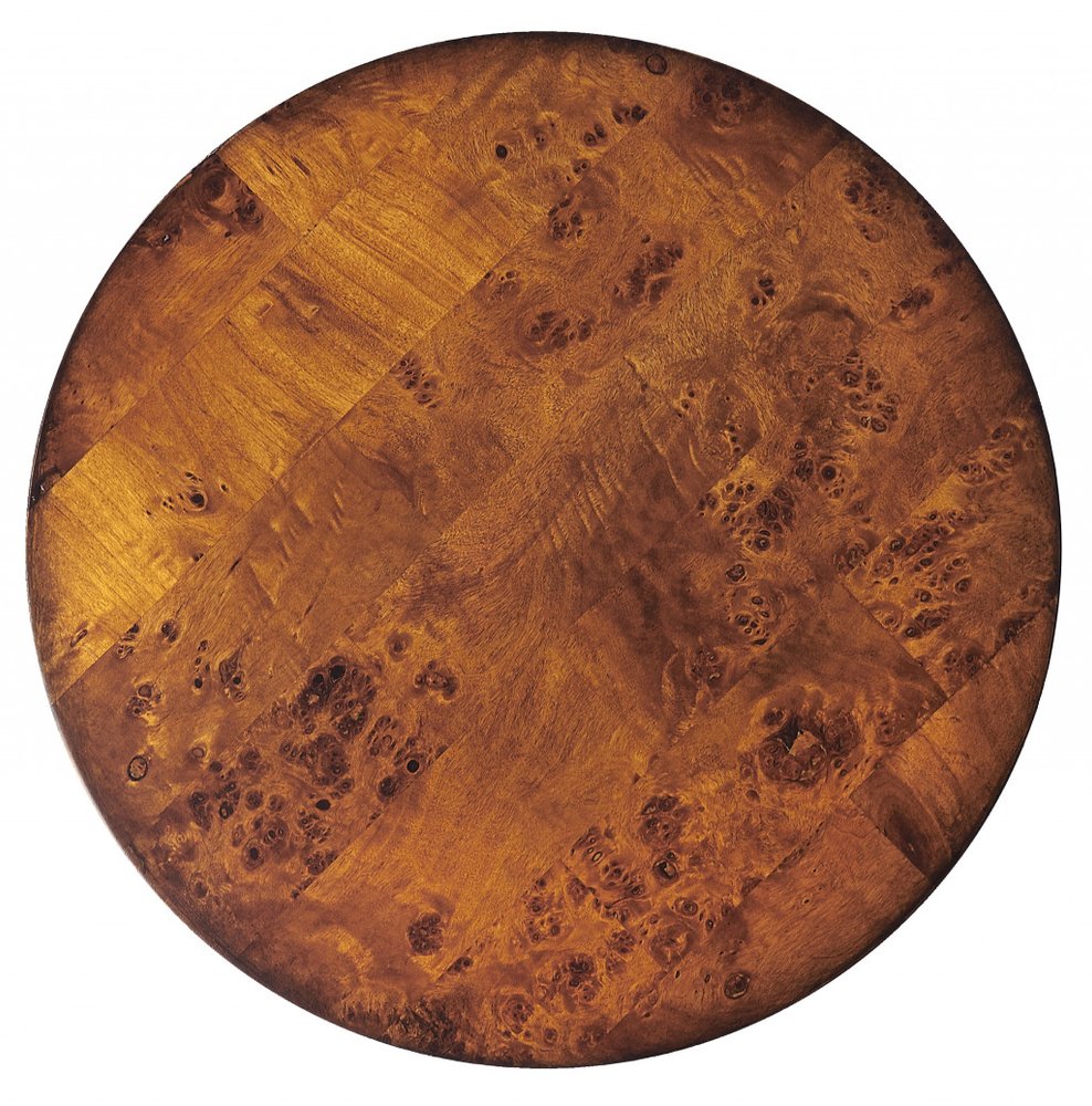 Medium Brown Burl Veneer Round End Table - 24-inch