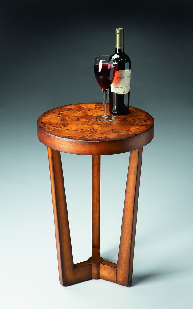 Medium Brown Burl Veneer Round End Table - 24-inch
