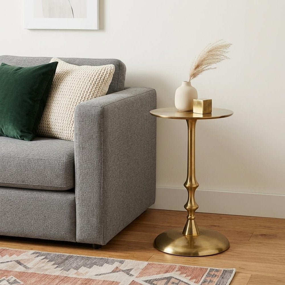 Gold Aluminum Round Pedestal End Table - 19-inch