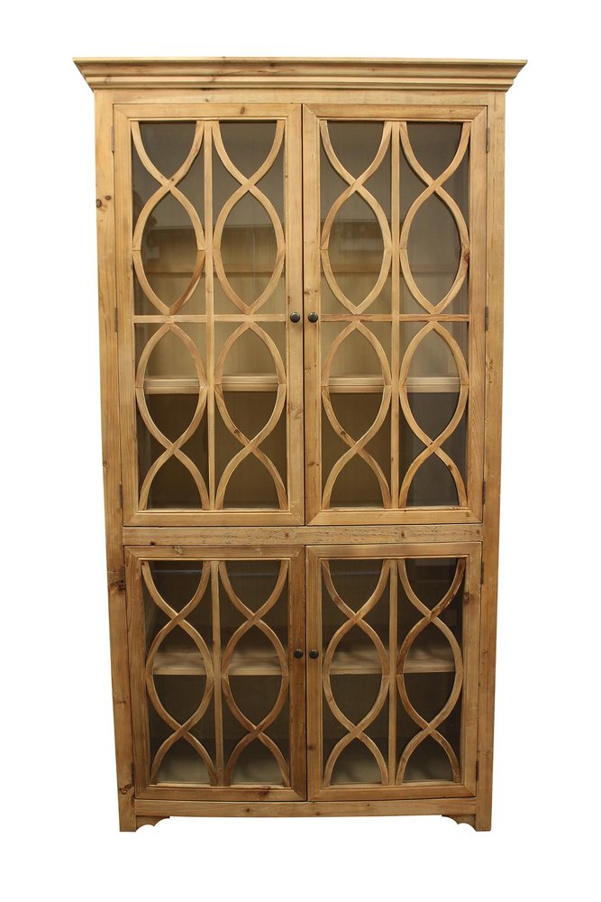 Natural Solid Wood Carved Geometric Accent Cabinet with Four Doors - 47-inch