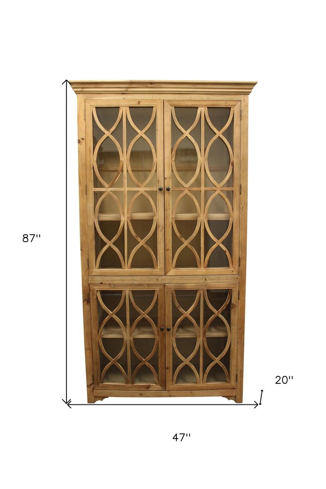 Natural Solid Wood Carved Geometric Accent Cabinet with Four Doors - 47-inch