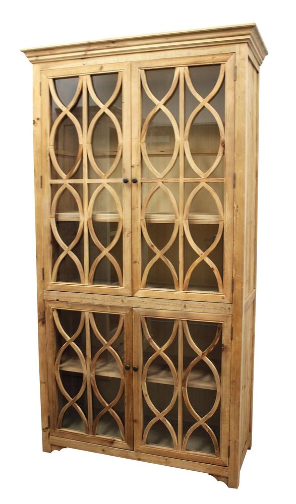 Natural Solid Wood Carved Geometric Accent Cabinet with Four Doors - 47-inch