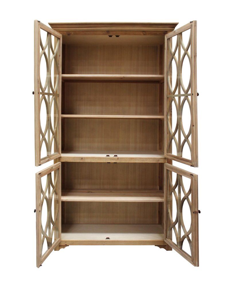 Natural Solid Wood Carved Geometric Accent Cabinet with Four Doors - 47-inch