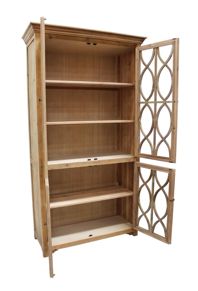 Natural Solid Wood Carved Geometric Accent Cabinet with Four Doors - 47-inch