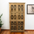 Natural Solid Wood Carved Geometric Accent Cabinet with Four Doors - 47-inch