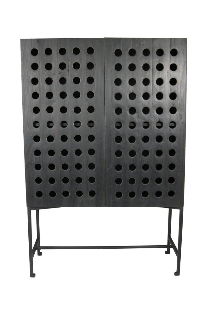 Dark Gray Solid Wood and Metal Holey Two Door Accent Chest - 48-inch