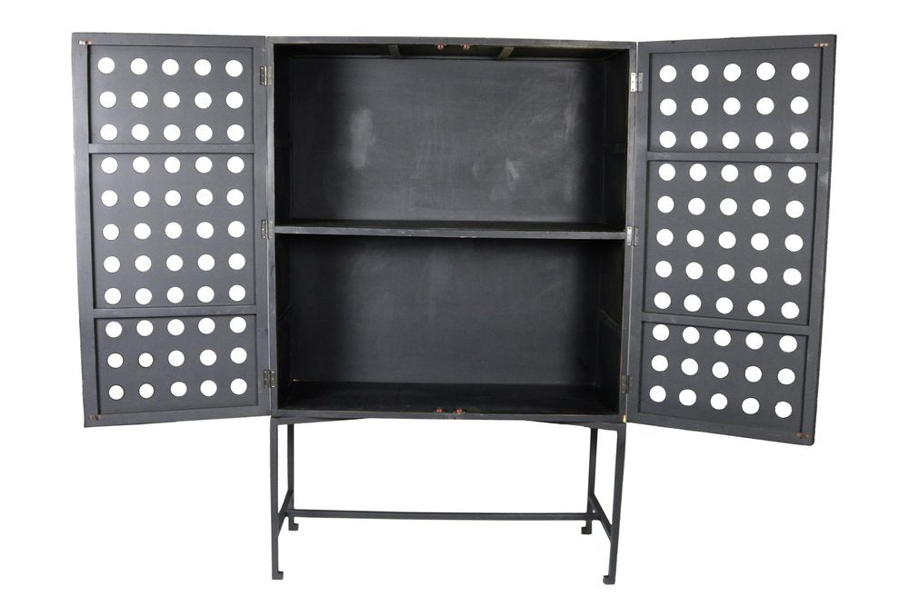 Dark Gray Solid Wood and Metal Holey Two Door Accent Chest - 48-inch