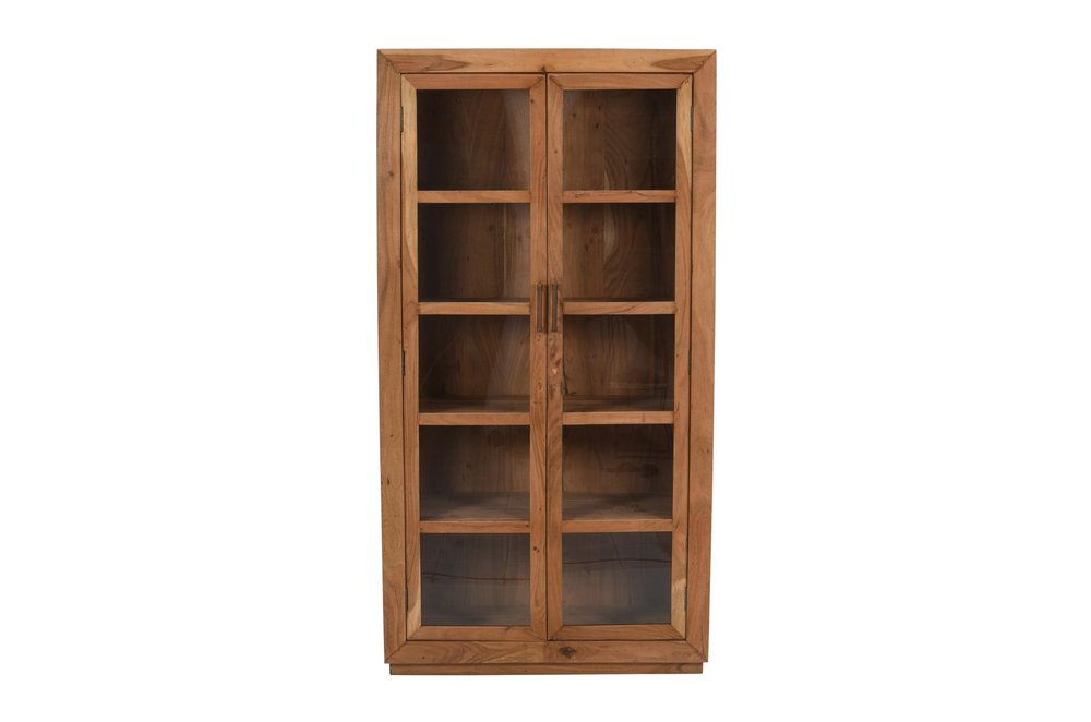 Brown Solid Wood Display Stand with Two Doors - 80-inch