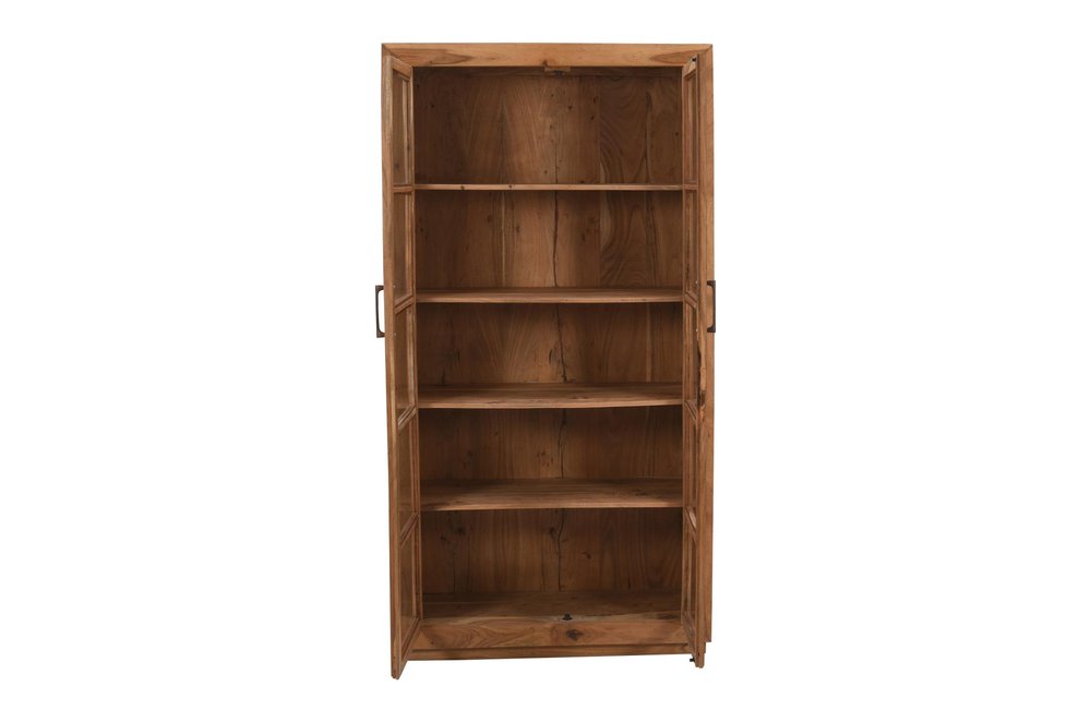 Brown Solid Wood Display Stand with Two Doors - 80-inch