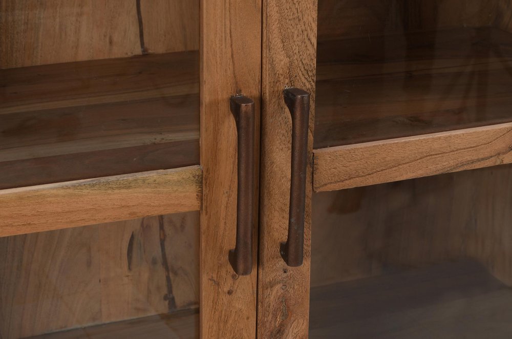 Brown Solid Wood Display Stand with Two Doors - 80-inch