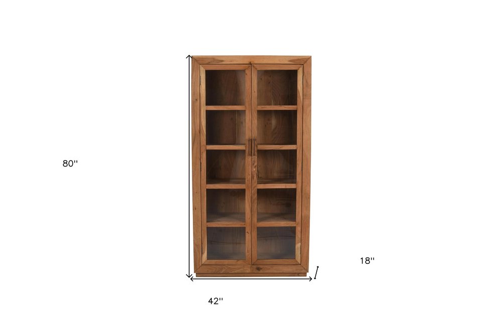 Brown Solid Wood Display Stand with Two Doors - 80-inch