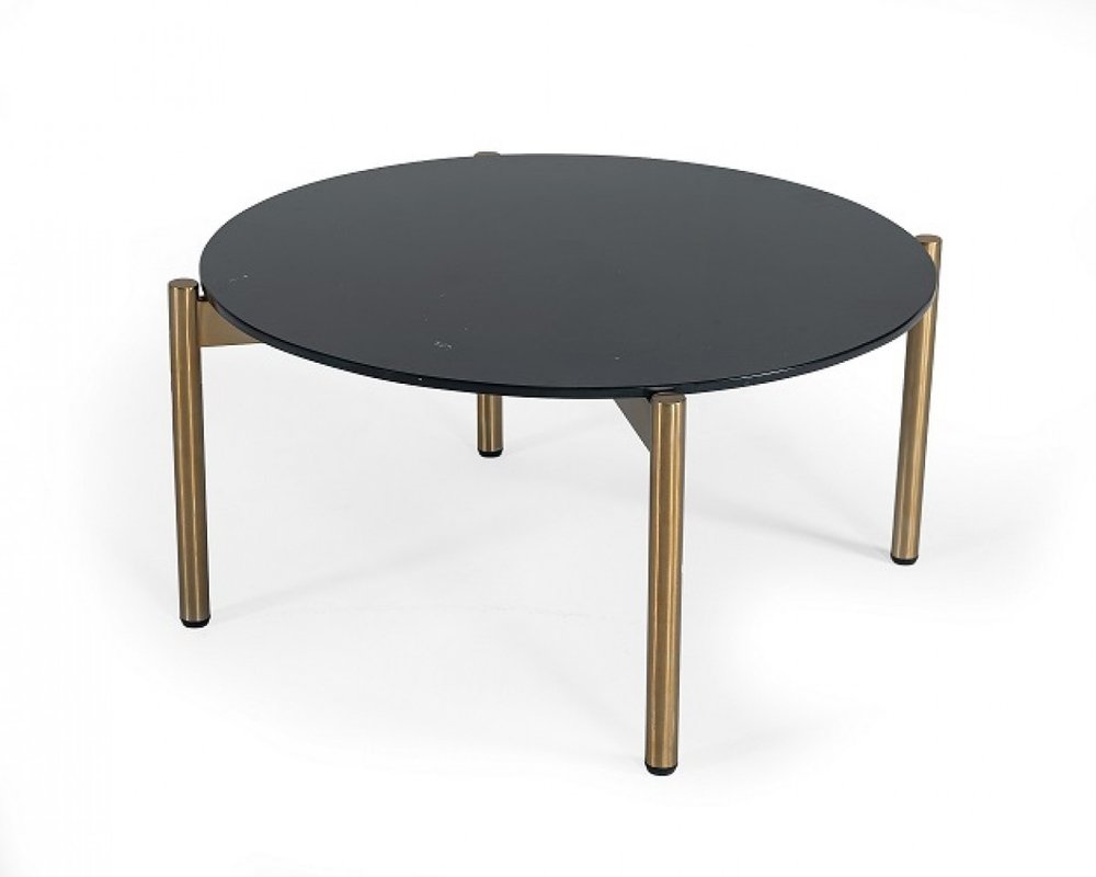 Black and Gold Faux Marble and Steel Round Coffee Table - 36-inch