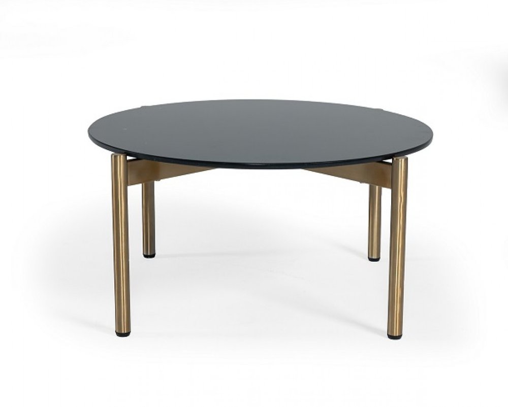 Black and Gold Faux Marble and Steel Round Coffee Table - 36-inch