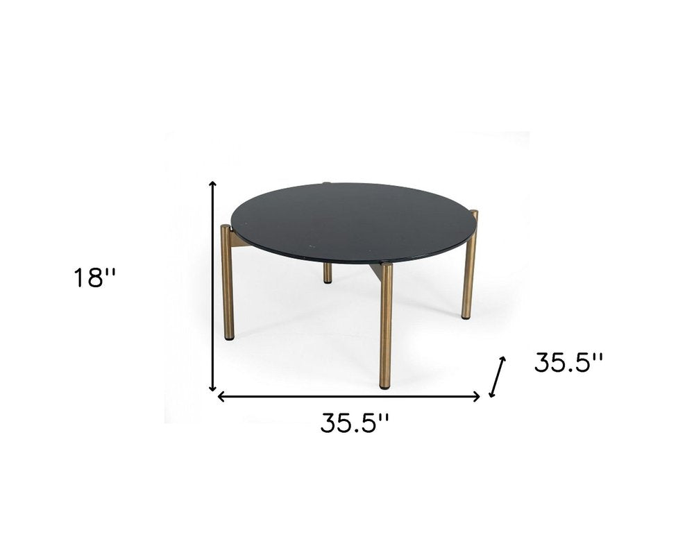Black and Gold Faux Marble and Steel Round Coffee Table - 36-inch