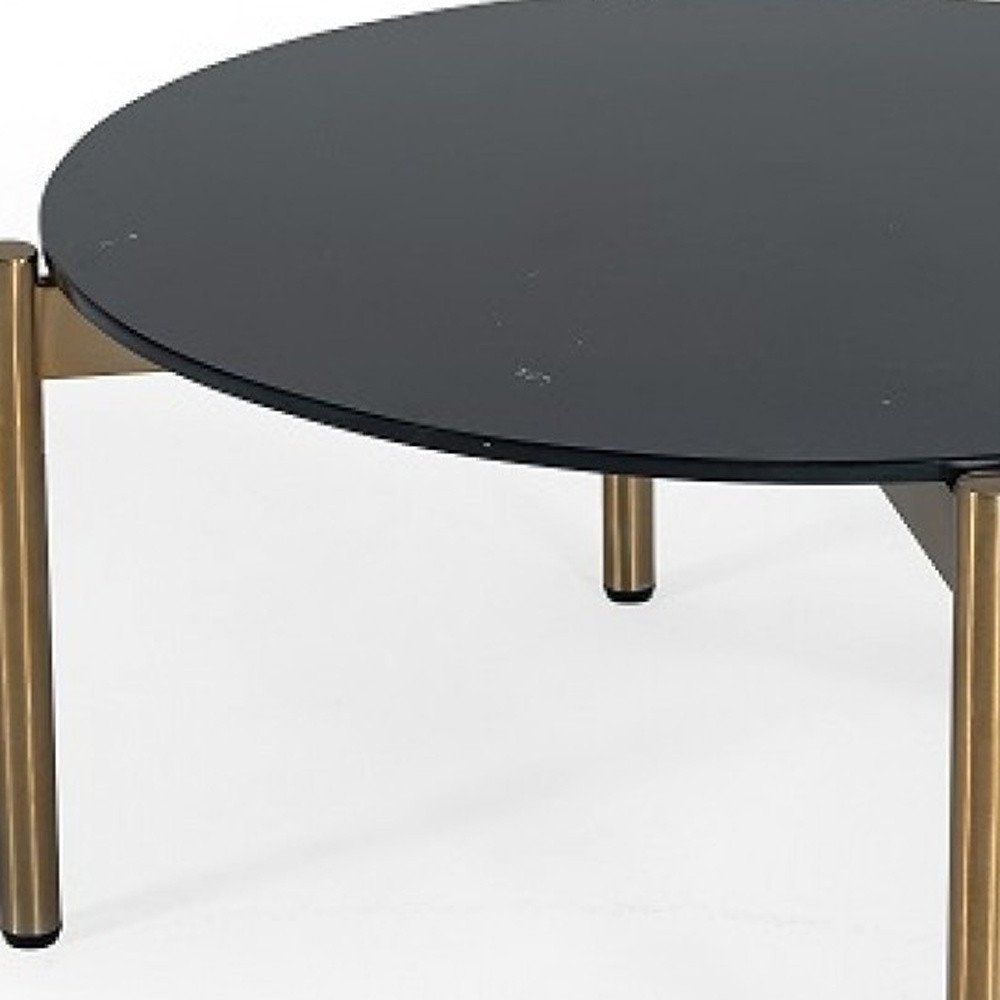 Black and Gold Faux Marble and Steel Round Coffee Table - 36-inch