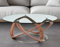 Clear and Brown Glass and Solid Wood Round Abstract Coffee Table