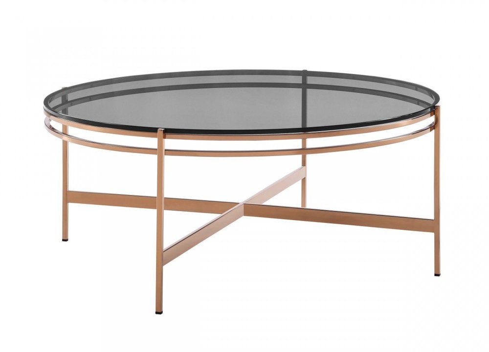 Gray and Gold Glass and Stainless Steel Round Coffee Table - 35-inch
