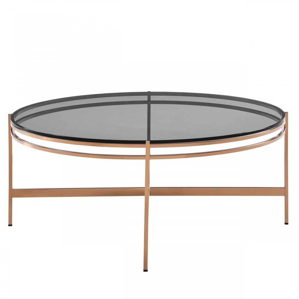 Gray and Gold Glass and Stainless Steel Round Coffee Table - 35-inch
