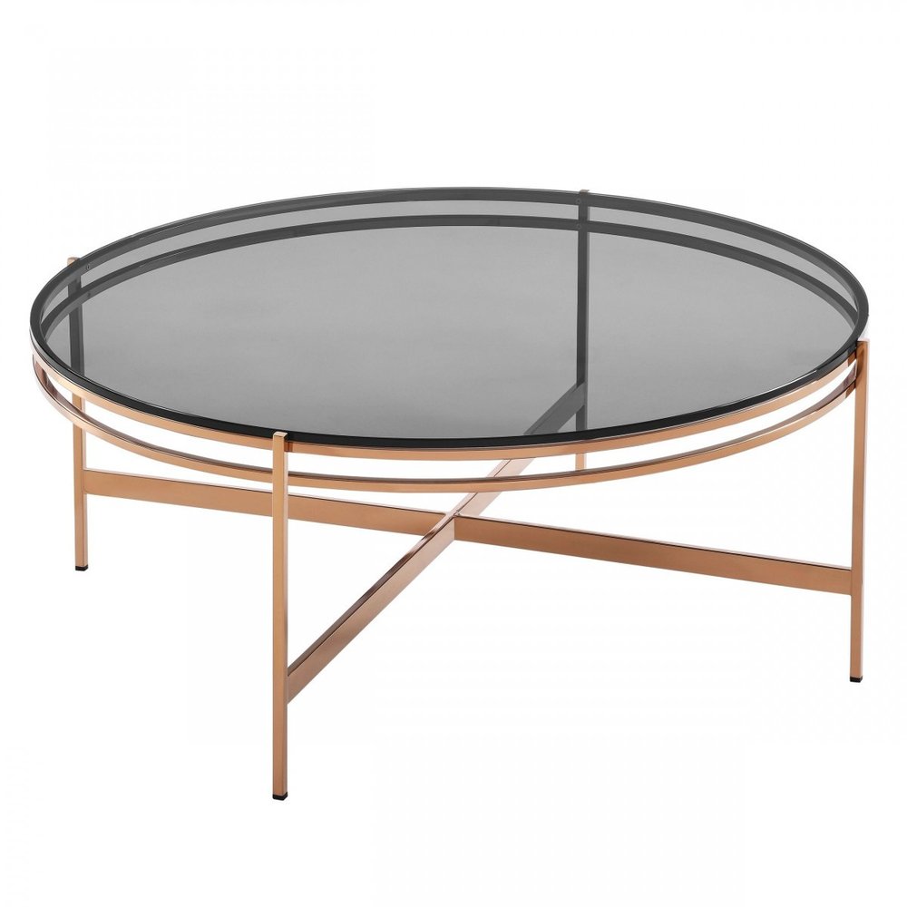 Gray and Gold Glass and Stainless Steel Round Coffee Table - 35-inch