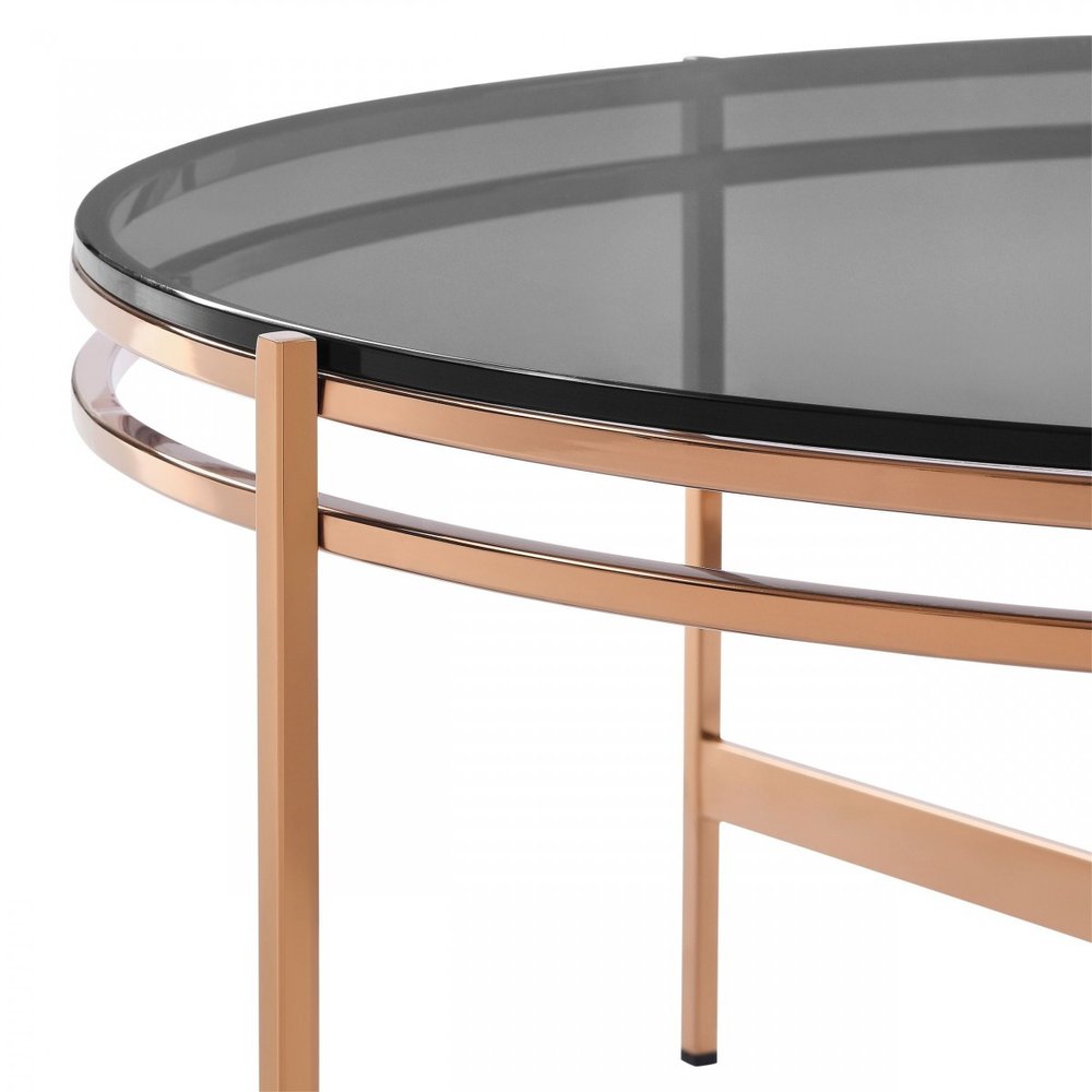 Gray and Gold Glass and Stainless Steel Round Coffee Table - 35-inch