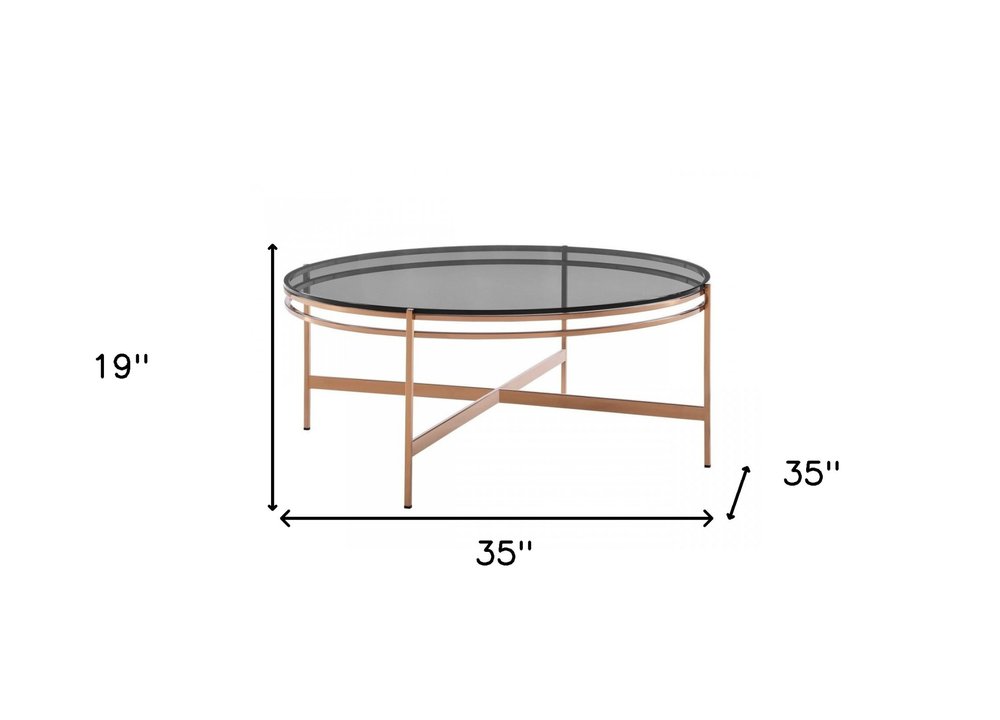 Gray and Gold Glass and Stainless Steel Round Coffee Table - 35-inch